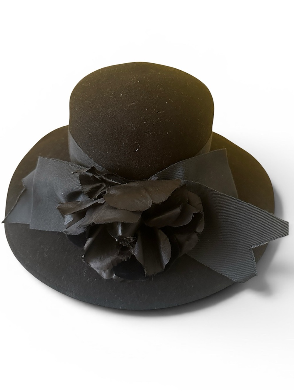 Michael Howard Black Women's Dress Hat with Ribbon & Floral Accent Wool Felt